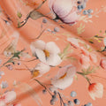 Peach Base Pastel Floral Print Silk Crepe Fabric with Soft Watercolor Blossoms, Smooth Drape, 110 cms Width, Made in India-D23353
