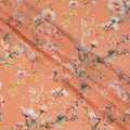 Peach Base Pastel Floral Print Silk Crepe Fabric with Soft Watercolor Blossoms, Smooth Drape, 110 cms Width, Made in India-D23353