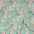 Mint Green Base Multicolor Floral Cluster Print Silk Crepe Fabric with Soft Bloom Detailing, Flowing Finish, 110 cms Width, Made in India-D23354