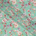 Mint Green Base Multicolor Floral Cluster Print Silk Crepe Fabric with Soft Bloom Detailing, Flowing Finish, 110 cms Width, Made in India-D23354