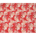 Bright Red Base Oversized Floral Bunch Print Silk Crepe Fabric with Peach and Blush Accents, Flowing Texture, 110 cms Width, Made in India-D23356