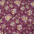 Wine Purple Base Soft Floral Bunch Print Silk Crepe Fabric with Yellow and Blush Accents, Flowing Finish, 110 cms Width, Made in India-D23357
