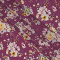Wine Purple Base Soft Floral Bunch Print Silk Crepe Fabric with Yellow and Blush Accents, Flowing Finish, 110 cms Width, Made in India-D23357