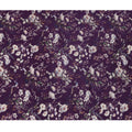 Deep Plum Base Soft Floral Spray Print Silk Crepe Fabric with Ivory and Lavender Highlights, Elegant Drape, 110 cms Width, Made in India-D23359