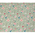 Pastel Sage Green Base Artistic Floral Line Drawing Print Silk Crepe Fabric with Pink and Blue Blooms, Soft Finish, 110 cms Width, Made in India-D23361