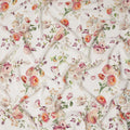 Ivory White Base Soft Watercolor Floral Print Silk Crepe Fabric with Peach and Plum Accents, Elegant Flow, 110 cms Width, Made in India-D23363