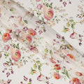 Ivory White Base Soft Watercolor Floral Print Silk Crepe Fabric with Peach and Plum Accents, Elegant Flow, 110 cms Width, Made in India-D23363