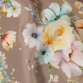Warm Taupe Base Soft Floral Cluster Print Silk Crepe Fabric with Yellow, Aqua, and Blush Accents, Smooth Texture, 110 cms Width, Made in India-D23365