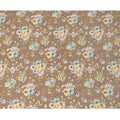 Warm Taupe Base Soft Floral Cluster Print Silk Crepe Fabric with Yellow, Aqua, and Blush Accents, Smooth Texture, 110 cms Width, Made in India-D23365