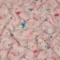 Blush Pink Base Artistic Floral Line Sketch Print Silk Crepe Fabric with Blue and Coral Highlights, Smooth Finish, 110 cms Width, Made in India-D23366