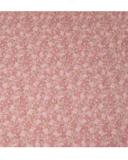Dusty Rose Floral Printed Viscose Crepe Fabric with Leaf Motifs, Width 110 cm, Made in India-D23395 Regal Fabrics