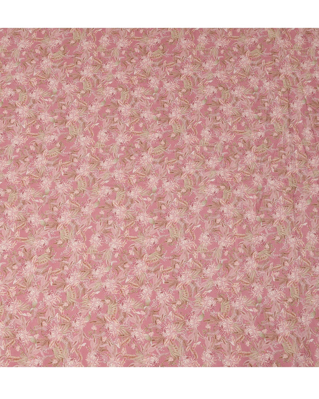 Dusty Rose Floral Printed Viscose Crepe Fabric with Leaf Motifs, Width 110 cm, Made in India-D23395 Regal Fabrics