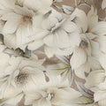 Taupe Brown Oversized Ivory Floral Printed Viscose Crepe Fabric with Soft Leaf Detailing, Width 110 cm, Made in India-D23400