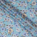Sky Blue Bold Blue and White Floral Printed Viscose Crepe Fabric with Leafy Detailing, Width 110 cm, Made in India-D23403