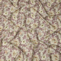 Mauve Pink Ivory Floral Printed Viscose Crepe Fabric with Soft Leaf Motifs, Width 110 cm, Made in India-D23405