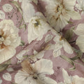 Mauve Pink Ivory Floral Printed Viscose Crepe Fabric with Soft Leaf Motifs, Width 110 cm, Made in India-D23405