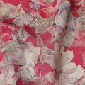 Crimson Red Beige and Lilac Floral Printed Viscose Crepe Fabric with Dense Botanical Design, Width 110 cm, Made in India-D23406
