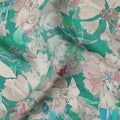 قماش كريب فيسكوز مطبوع عليه زهور متعدد الألوان باللون الأخضر الزمردي مع لمسات باستيل ناعمة، عرض 110 سم، صنع في الهند - D23407
