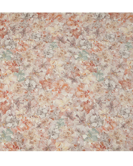 قماش كريب فيسكوز مطبوع عليه زهور بلون الخوخ والليلك البيج مع تأثير ضربات الفرشاة، عرض 110 سم، صنع في الهند - D23408