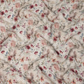 Ivory Base Maroon and Blush Floral Printed Viscose Crepe Fabric with Delicate Leaf Motifs, Width 110 cm, Made in India-D23410