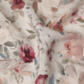 Ivory Base Maroon and Blush Floral Printed Viscose Crepe Fabric with Delicate Leaf Motifs, Width 110 cm, Made in India-D23410
