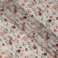 Ivory Base Maroon and Blush Floral Printed Viscose Crepe Fabric with Delicate Leaf Motifs, Width 110 cm, Made in India-D23410