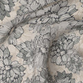 Beige Base Monochrome Black Floral Printed Viscose Crepe Fabric with Hand-Sketched Bloom Design, Width 110 cm, Made in India-D23414