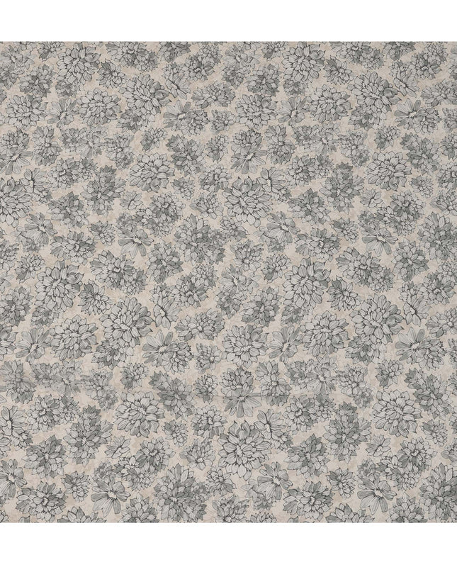 قماش كريب فيسكوز أسود بطبعة زهور أحادية اللون، قاعدة بيج، بتصميم زهور مرسومة يدويًا، عرض 110 سم، صنع في الهند - D23414