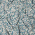 Teal Blue White Floral Printed Viscose Crepe Fabric with Hand-Illustrated Bloom Design, Width 110 cm, Made in India-D23416 Regal Fabrics
