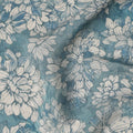Teal Blue White Floral Printed Viscose Crepe Fabric with Hand-Illustrated Bloom Design, Width 110 cm, Made in India-D23416 Regal Fabrics