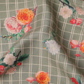 Olive Green Checked Floral Printed Cotton Lawn Fabric, 110 Cms Width, Made in India-D23534 - Regal Fabrics