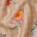 Beige Checked Floral Printed Cotton Lawn Fabric, 110 Cms Width, Made in India-D23535 - Regal Fabrics