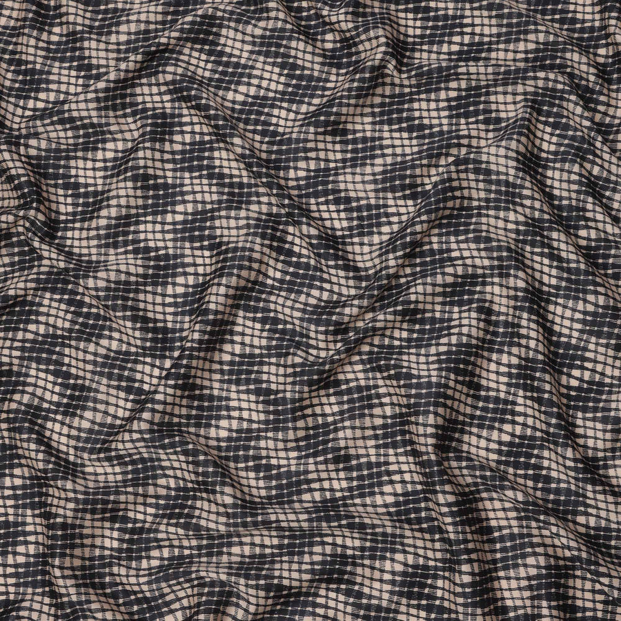 Beige and Black Abstract Checked Printed Cotton Lawn Fabric, 110 Cms Width, Made in India-D23537 - Regal Fabrics