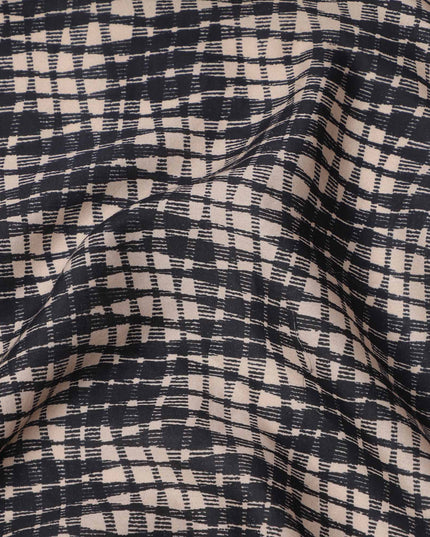 Beige and Black Abstract Checked Printed Cotton Lawn Fabric, 110 Cms Width, Made in India-D23537 - Regal Fabrics