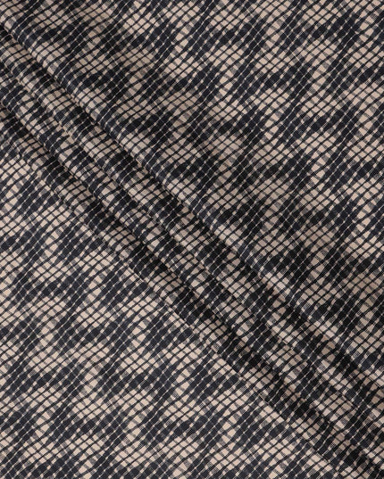 Beige and Black Abstract Checked Printed Cotton Lawn Fabric, 110 Cms Width, Made in India-D23537 - Regal Fabrics