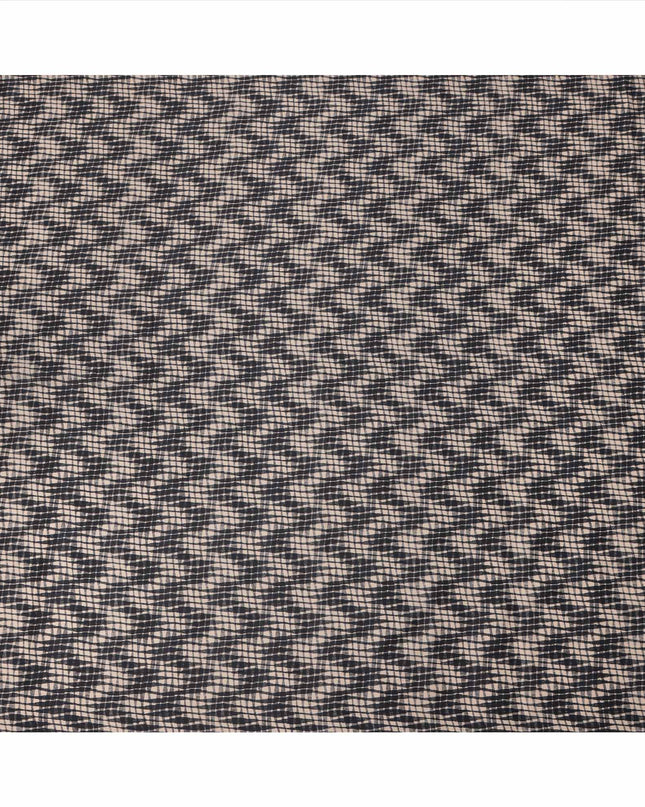 Beige and Black Abstract Checked Printed Cotton Lawn Fabric, 110 Cms Width, Made in India-D23537
