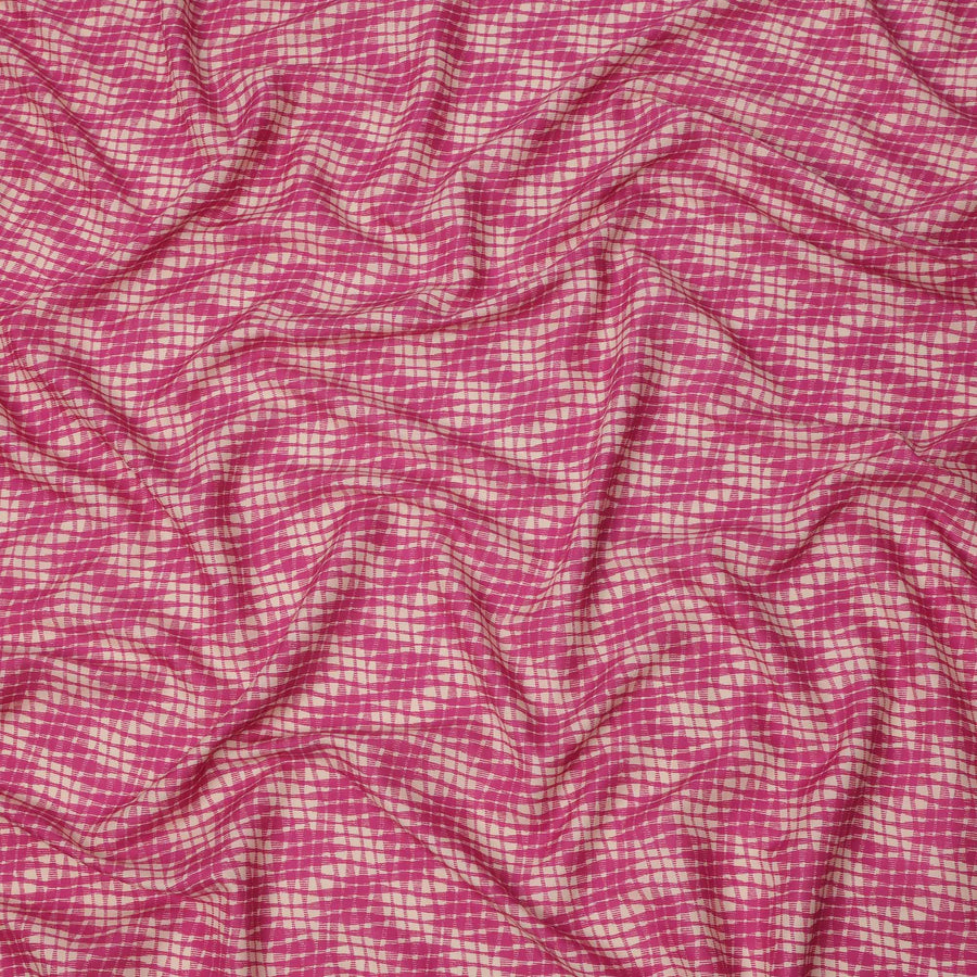 Magenta and Beige Abstract Checked Printed Cotton Lawn Fabric, 110 Cms Width, Made in India-D23538 - Regal Fabrics