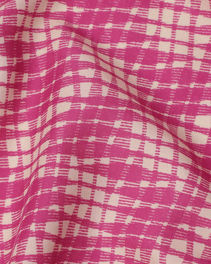 Magenta and Beige Abstract Checked Printed Cotton Lawn Fabric, 110 Cms Width, Made in India-D23538 - Regal Fabrics