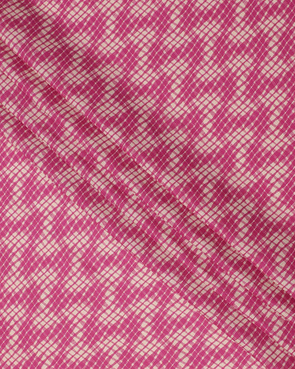 Magenta and Beige Abstract Checked Printed Cotton Lawn Fabric, 110 Cms Width, Made in India-D23538 - Regal Fabrics