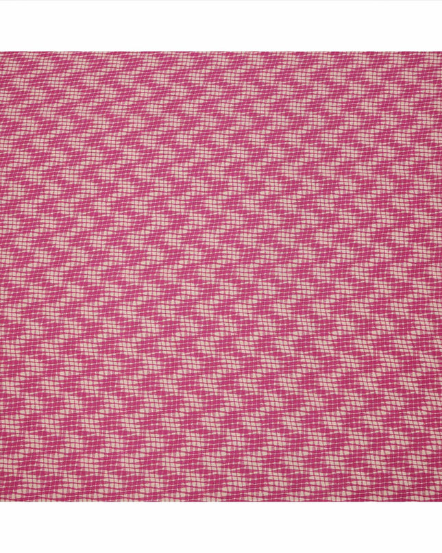 Magenta and Beige Abstract Checked Printed Cotton Lawn Fabric, 110 Cms Width, Made in India-D23538