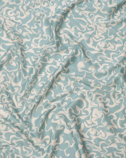 Sky Blue and White Abstract Swirl Printed Cotton Lawn Fabric, 110 Cms Width, Made in India-D23540 - Regal Fabrics