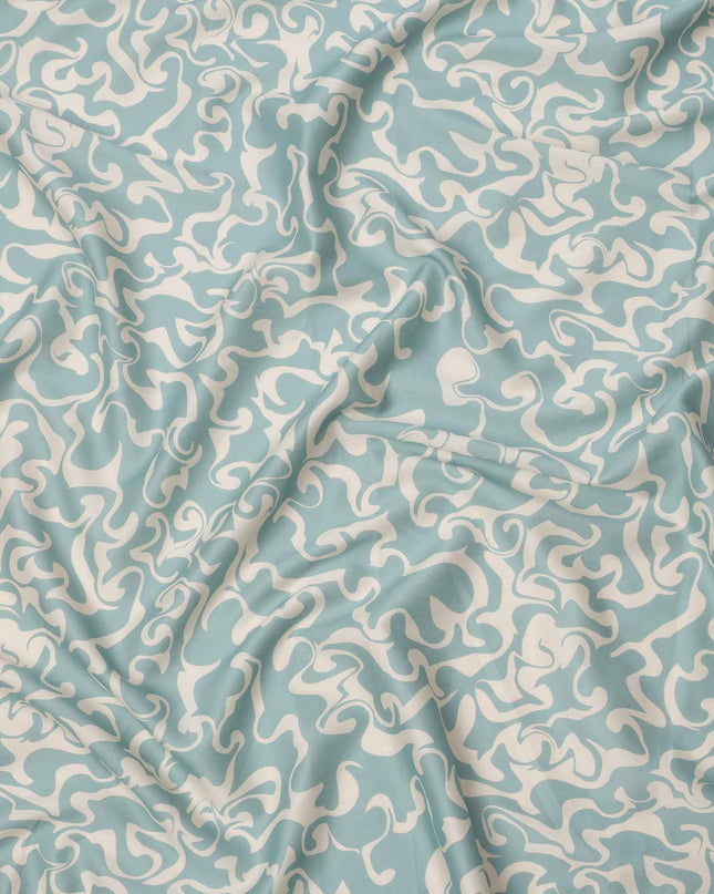 Sky Blue and White Abstract Swirl Printed Cotton Lawn Fabric, 110 Cms Width, Made in India-D23540 - Regal Fabrics