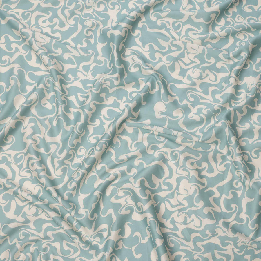 Sky Blue and White Abstract Swirl Printed Cotton Lawn Fabric, 110 Cms Width, Made in India-D23540 - Regal Fabrics