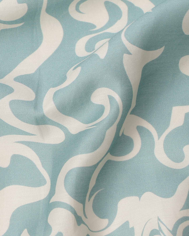 Sky Blue and White Abstract Swirl Printed Cotton Lawn Fabric, 110 Cms Width, Made in India-D23540 - Regal Fabrics