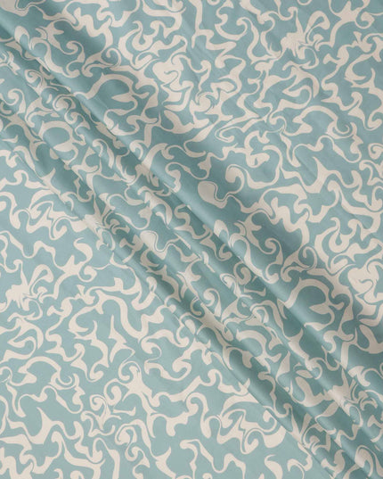 Sky Blue and White Abstract Swirl Printed Cotton Lawn Fabric, 110 Cms Width, Made in India-D23540 - Regal Fabrics