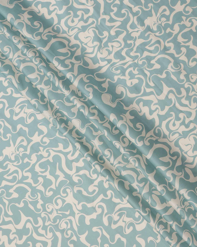 Sky Blue and White Abstract Swirl Printed Cotton Lawn Fabric, 110 Cms Width, Made in India-D23540 - Regal Fabrics