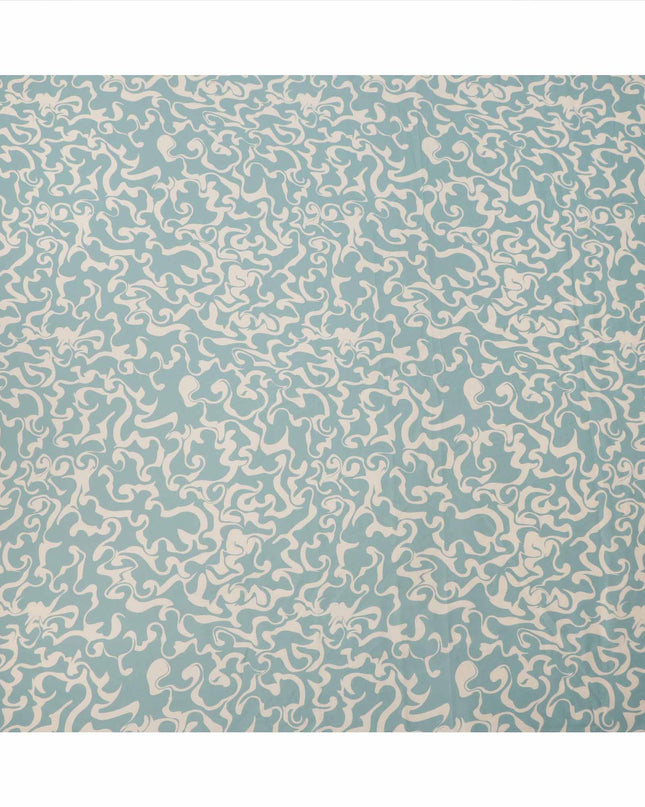 Sky Blue and White Abstract Swirl Printed Cotton Lawn Fabric, 110 Cms Width, Made in India-D23540 - Regal Fabrics
