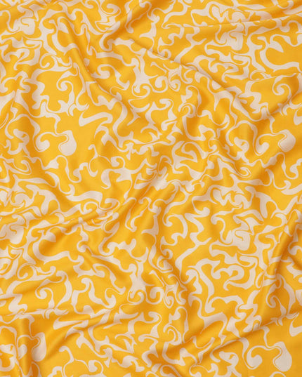Yellow and White Abstract Swirl Printed Cotton Lawn Fabric, 110 Cms Width, Made in India-D23541 Regal Fabrics