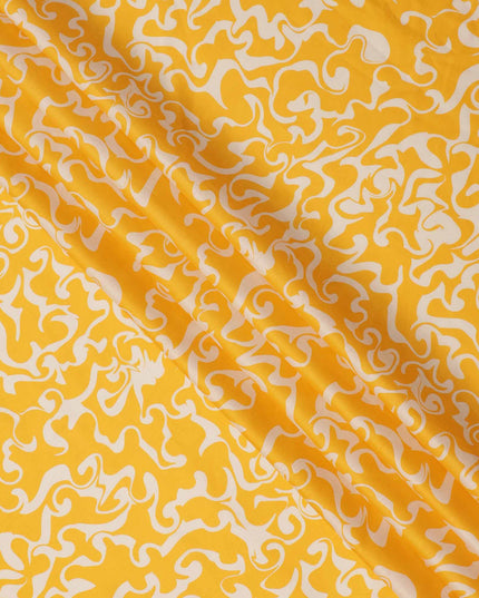 Yellow and White Abstract Swirl Printed Cotton Lawn Fabric, 110 Cms Width, Made in India-D23541 Regal Fabrics