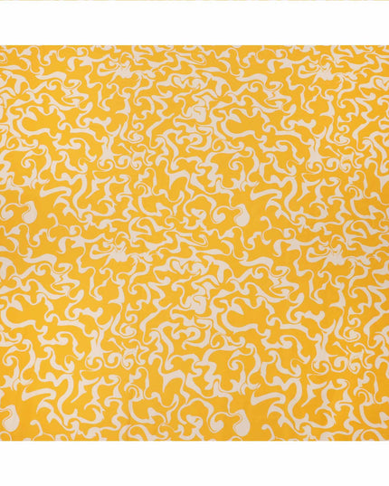 Yellow and White Abstract Swirl Printed Cotton Lawn Fabric, 110 Cms Width, Made in India-D23541 Regal Fabrics